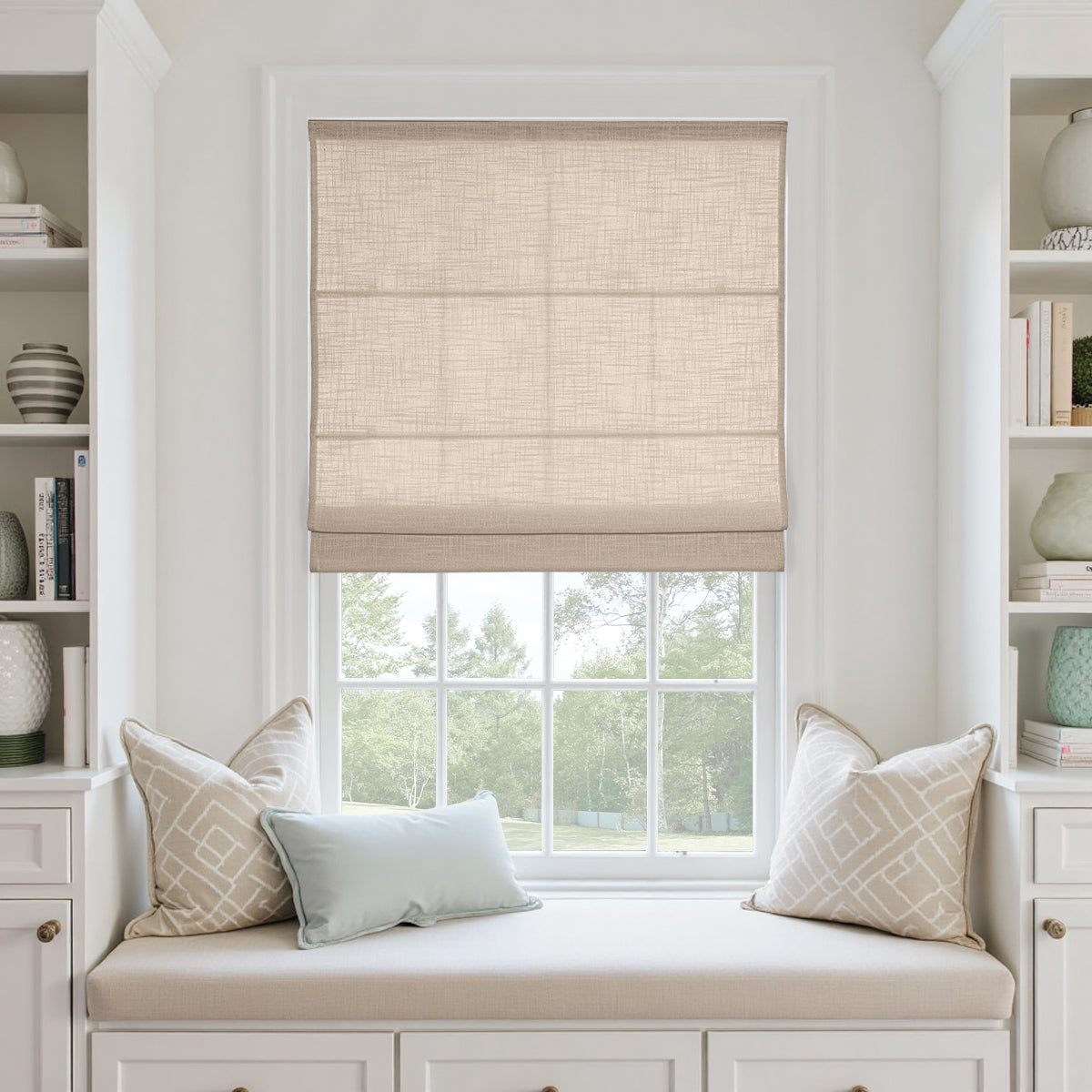 Lille Linen Roman Shades Custom Cordless Blackout Shades Tapioca | Mul ...