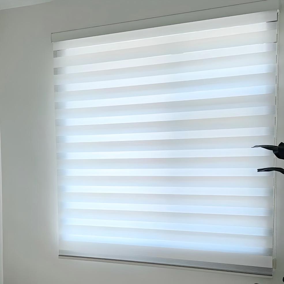 Everett Modern Zebra Shades Double Roller Shades Custom Cordless Black ...